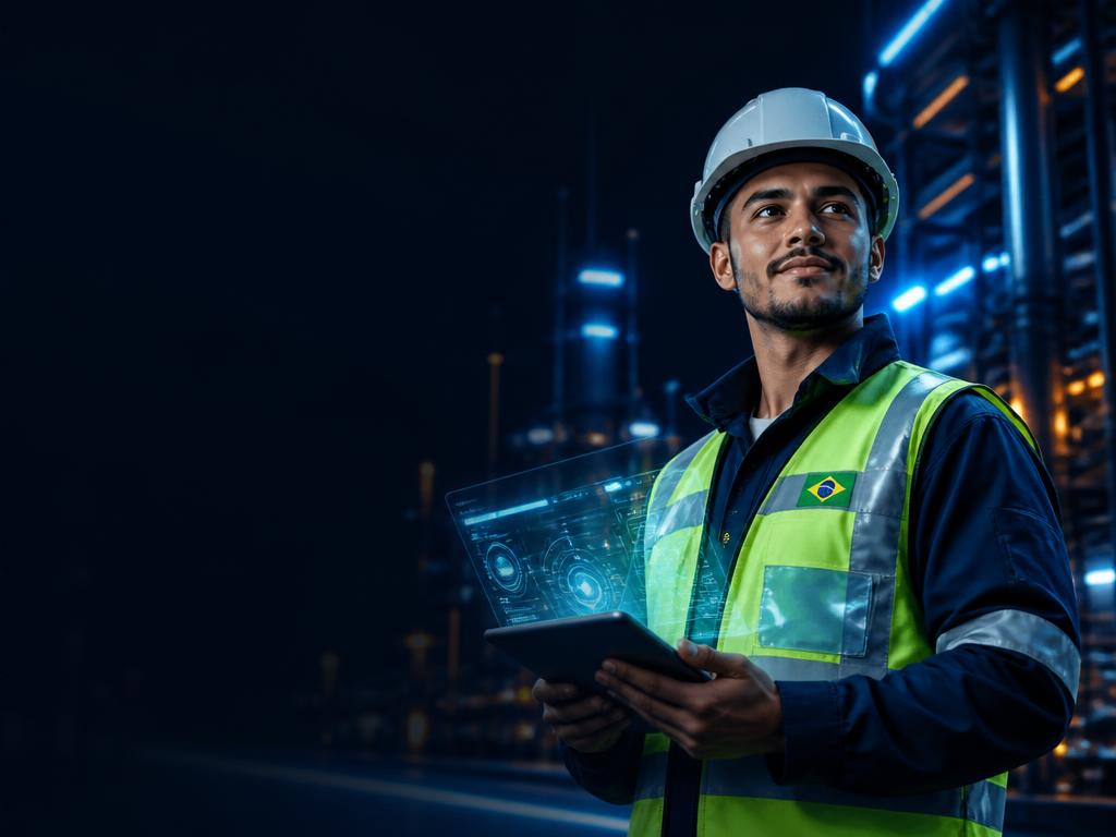 Técnico em ambiente industrial usando tablet